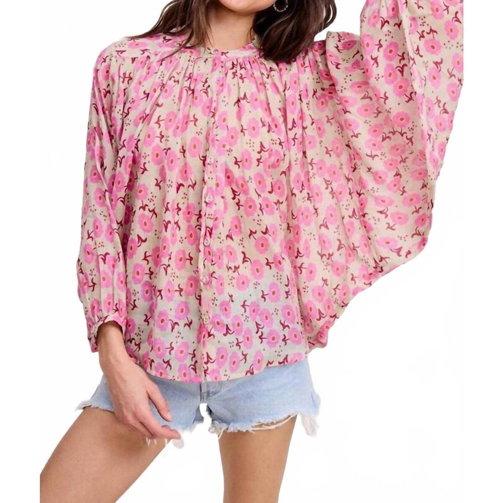 NEW ULTRAMARINE lucie blossom wide-sleeve blouse in pink